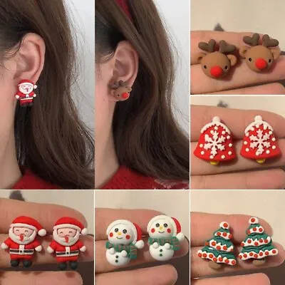 Christmas Cute Santa Claus Elk Tree Resin Earrings Stud Women Christmas Jewelry • $1.19