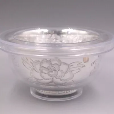 Pure 999 Fine Silver Baby Bowl Handmade Peony Soup Tureens Dinnerware 3.54inch • $176.64