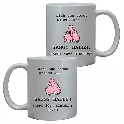 50th Birthday Mug With Age Comes Wisdom Rude Funny Personalised Gift For Him/men • £10.95