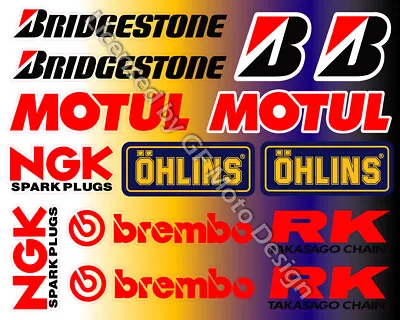 Bridgestone Honda Suzuki Sponsor Decal Stickers Set MOTUL Ohlins NGK RK Race /84 • £12.38