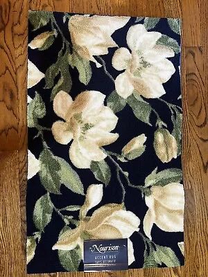 KITCHEN ACCENT RUG 18 X30  Magnolia Flower Navy White • $11.99