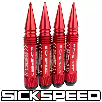 Sickspeed 4 Pc Red 5 1/2  Long Spiked Steel Extended Lug Nuts 1/2x20 L25 • $17.75