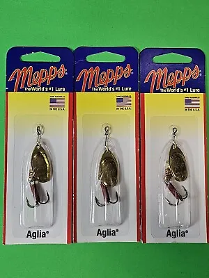 Lot Of 3 Mepps B2 G Aglia In-Line Spinner 1/6 Oz Plain Treble Hook Gold • $17.95