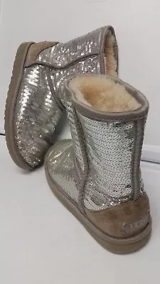 UGG Australia Classic Short Silver Sequin Womens SZ 5 Boots  GUC  CUTE  • $42.99