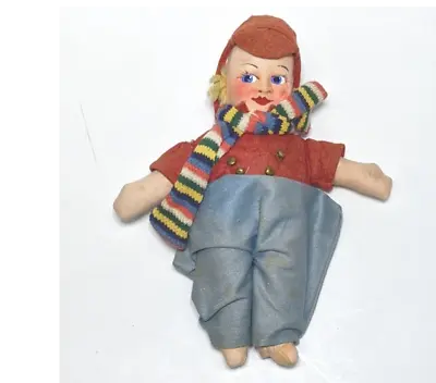 Vintage 1940's Molly'es 10  Cloth Rag Doll Smartly Dressed Dutch Boy With Hat • $69