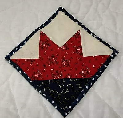 Vintage Mini Quilt Table Topper Diamonds Red White Navy Early Calicos • $4.95