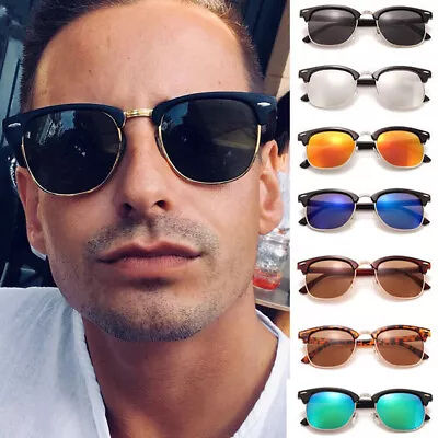UV400 Sunglasses Sun Glasses Half Frame Semi Rimless Men Women Retro Polarized • £5.35
