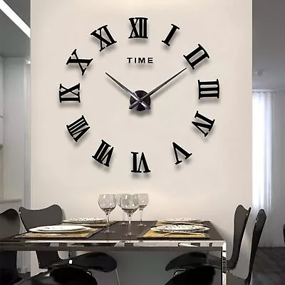 3D DIY Extra Large Roman Numerals Luxury Mirror Wall Sticker Clock Home Decor UK • £12.95