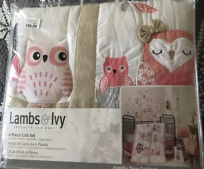 $90 • Buy Lambs & Ivy Family Tree 4-Piece Crib Bedding Set - Owl -Pink, Gray, White, Coral