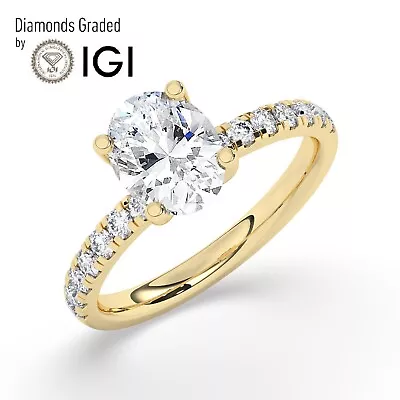 IGI  3.50 CT Solitaire Lab-Grown Oval Diamond Engagement Ring 18K Yellow Gold • $3136