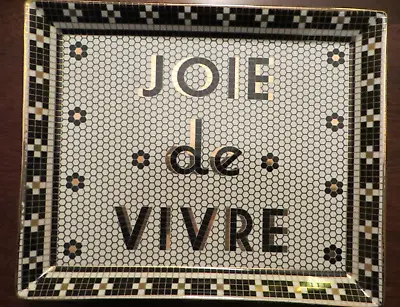 Anthropologie Plate Tray JOIE DE VIVRE Platter Black White Gold Mosaic Look • $29.90