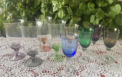 VTG Harlequin Footed Glass Collection - Set Of 5 Sherry & Set Of 4 Wine =9 • $40
