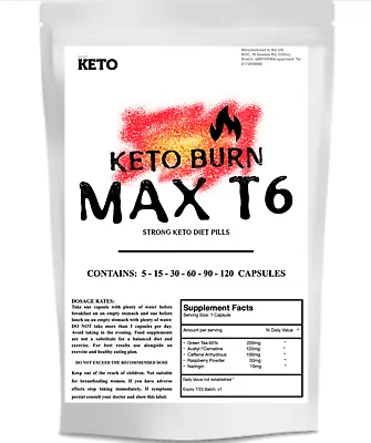 £10.99 • Buy KETO BURN MAX T6 - Strong Keto Diet Pills - Fat Burners - Weight Loss Capsules
