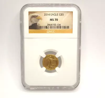 2014 1/10 Oz Gold American Eagle $5 MS-70 NGC | Perfect Coin • $300