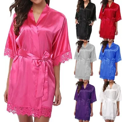 $23.15 • Buy Women Sexy Lingerie Sleepwear Silk Lace Robe Dress Nightgown Bathrobes