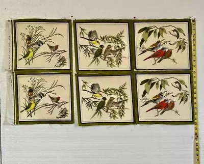 6 Vintage Exotic Birds W/Flower Branches Cotton Block Sewing Fabric Panels 12x10 • $10.50