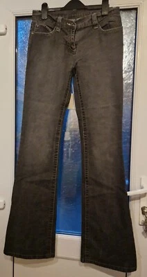 Ladies Black Denim Jeans Trousers 8 Long - Wide Flared Leg - Dorothy Perkins Vgc • £10.95