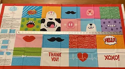 Fabric Sewing Panel  For Face Mask 24  100% Cotton 18 Total Funny Faces Mustache • $2.79