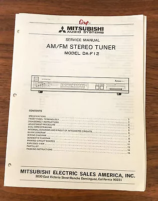 Mitsubishi DA-F12 Tuner Service Manual *Original* #1 • $19.89