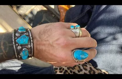AWESOME Vintage Running Bear Ring MORENCI Turquoise- BIG & BOLD! • $295
