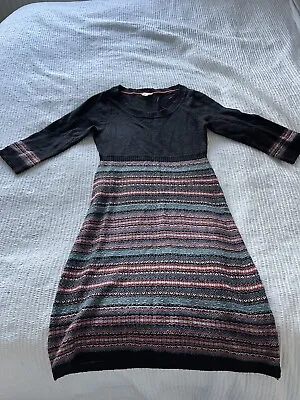 Lovely Monsoon Black Knitted Dress Size S Pink Blue Fair Isle Festive Christmas • £19.99