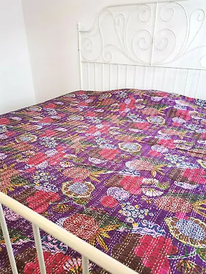 £44.99 • Buy SALE Purple King Size Quilted Indian Bed Throw Hanging Cloth Sofa Boho Patchwork