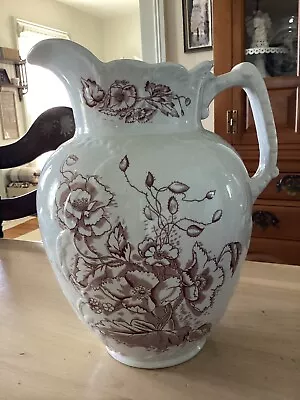 Vintage Large Brown Transferware Water Pitcher Marked 'POPPY' DR ENGLAND • $37.50