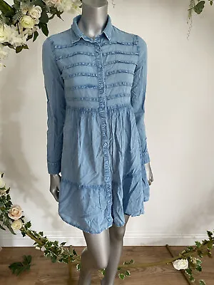 £12.99 • Buy Influence Dress Size 8 & 12 Blue Chambray Denim Shirt Dress New JA53
