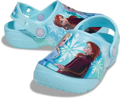 NEW CROCS Fun Lab Frozen II Disney Anna Elsa Blue Clog Shoes Junior 1 Kids J1 • $29.99