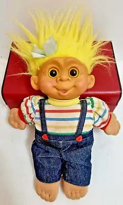 Troll Doll Figure MT Vintage 1992 Vinyl Head Yellow Hair Overalls Large 37cm • $100