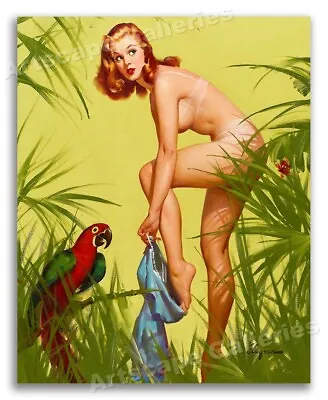  Bare Essentials  Vintage Style Elvgren Jungle Parrot Pin-Up Poster - 16x20 • $12.95