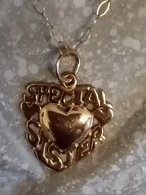 9ct Gold Necklace Heart Pendant Special Sister  18  Trace Chain Boxed • £49.95