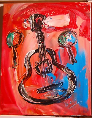 GUITAR LATINART   Mark Kazav  Abstract Modern CANVAS Original Oil Painting 4HTH • $99