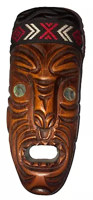 New Zealand Timber Hand Carved Wood Maori Mask Wall Paua Shell Eyes Hepa Gibbons • $99.99