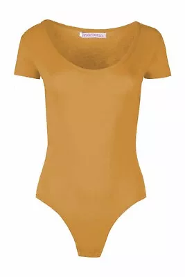 Womens Cap Short Sleeve Plain Round Neck Stretch Leotard Bodysuit Uk 8-26 • £7.35