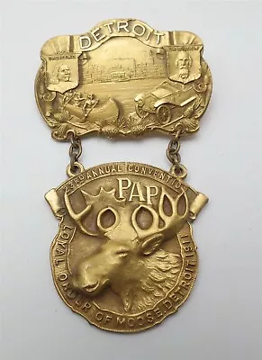 Vtg Royal Order Of Moose Detroit 1911 PAP 23rd Annual Convention Gold Pin • $95