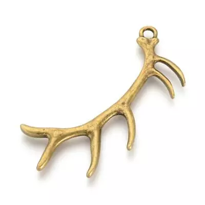 Large Deer Antler Pendant Antiqued Bronze Elk Jewelry Animal Focal Piece 67mm • $3.49