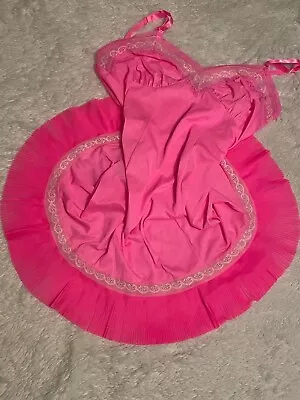 $9.99 • Buy Vtg 38 L GORGEOUS PLEATED Pink Full Slip Dress BARBIECORE Nylon Lace Embroidered