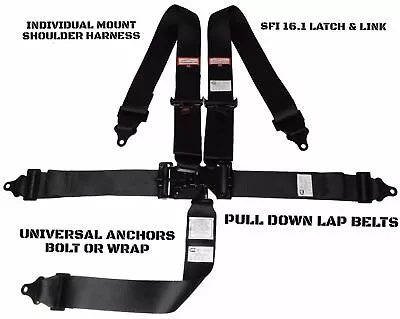 Black Sfi 16.1 Universal Racing Harness Latch & Link 5 Point Bolt In Or Wrap In • $66.95