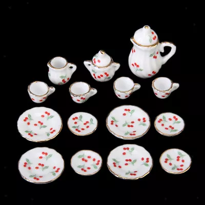 15pcs Dollhouse Miniature Dining Ware Porcelain Tea Set Dish Cup Plate Red • $9.73