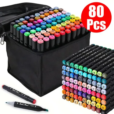 80 Colors Marker Pens Set Permanent Art Marker Pen Dual Tip Painting Artist Pen • £14.98