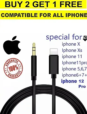 3.5mm Aux Cable Lead Car Stereo Transfer Audio IPhone 13 12 11 Pro XS XR 7 8 MAX • £2.99