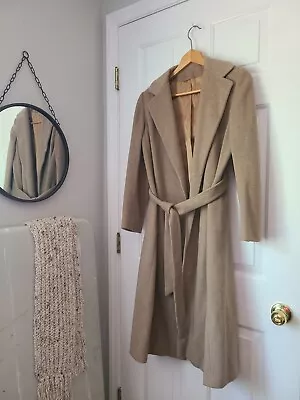 Vintage Regency Camel Hair Coat Tan Belted Silk Lined Soft Long Pockets Womens S • $60