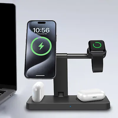 4In1 Magnetic Wireless Charger Dock Station For Apple Watch 9 Air Pods IPhone 15 • £12.99