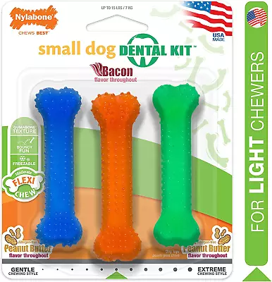 Nylabone Flexichew Dog Dental Pack Flexi & Dental Bacon X-Small/Petite (3 Count) • $13.95