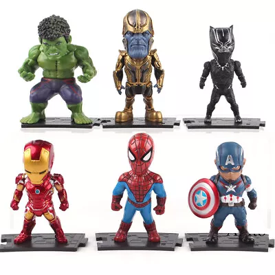 6Pcs Marvel Avengers Black Panther Iron Man Thanos 4  Action Figure Model Toy • £15.99