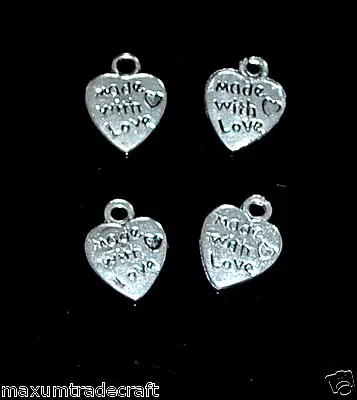 Silver Alloy Metal  Made With Love  Heart Charm Pendant Bead 12x10mm  • £2.49