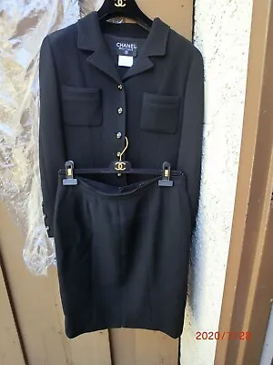 Used Chanel Rare Vintage Boutique  Black Suit  2 Pieces Skirt Jacket Suit 40 • $1200