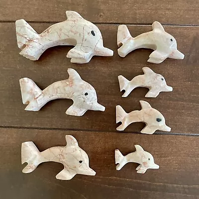 (7) Carved Marble Pink Dolphins Figurines  • $9.99