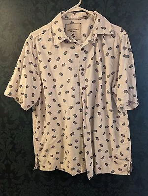 Mens Silk Shirt Short Sleeve Pineapple Print Size L • $10